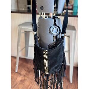 2026 Boho Revival Black Suede Fringe Hobo Bag | Western Chic Crossbody